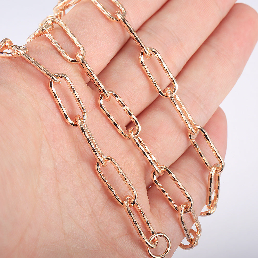 7mm Paperclip Cable Chain Necklace Rose Gold Color 20/24inch