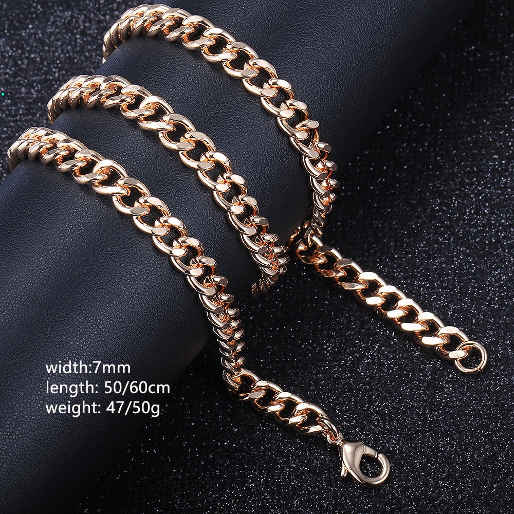 7mm Cuban Chain Necklace 585 Rose Gold Color