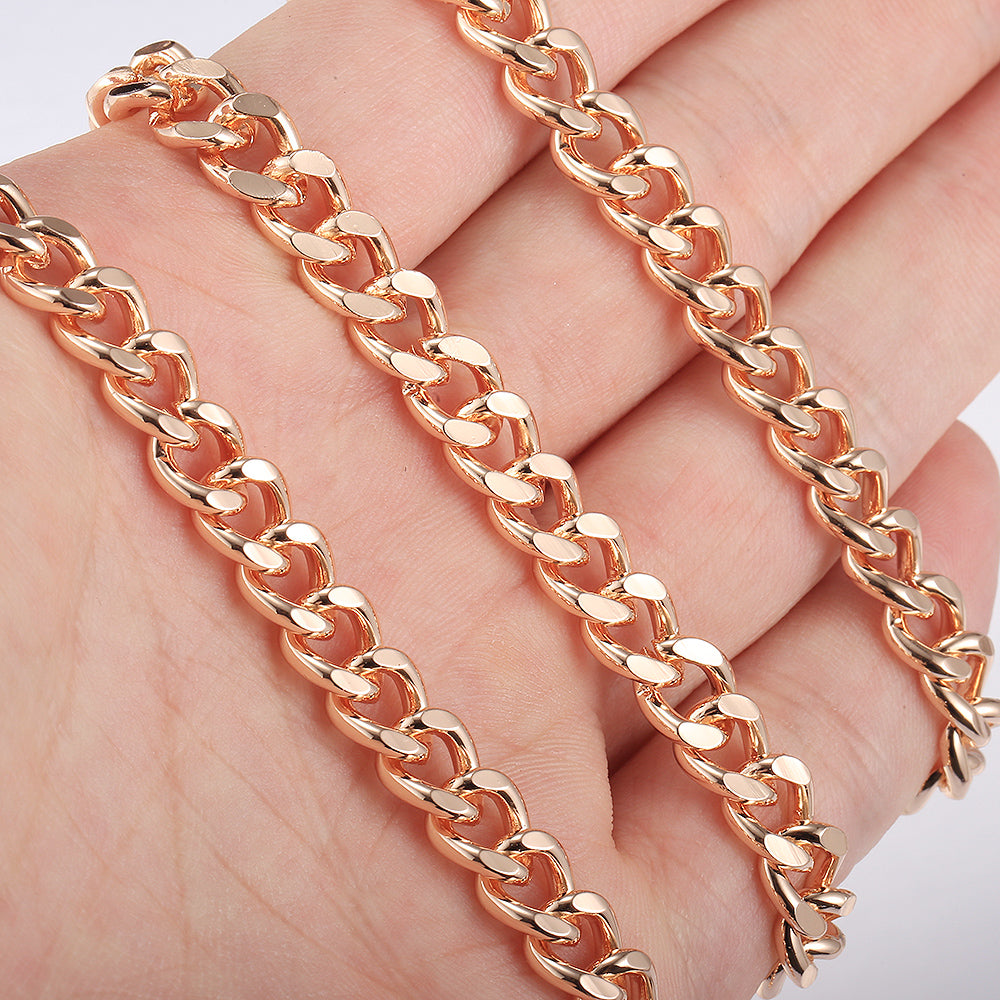 7mm Cuban Chain Necklace 585 Rose Gold Color