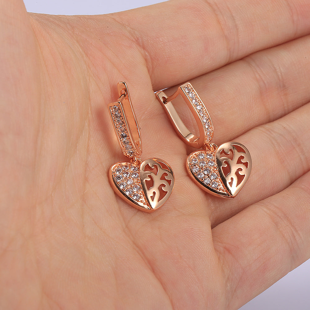 Cut Out Heart Love Earrings 585 Rose Gold Dangle Earrings