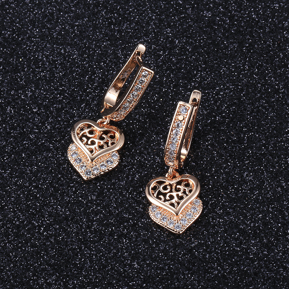 Cut Out Heart Love Earrings 585 Rose Gold Dangle Earrings
