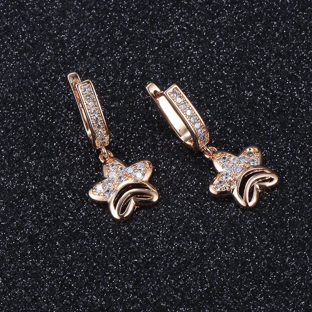 Cut Out Star Earrings 585 Rose Gold CZ Drop Earrings
