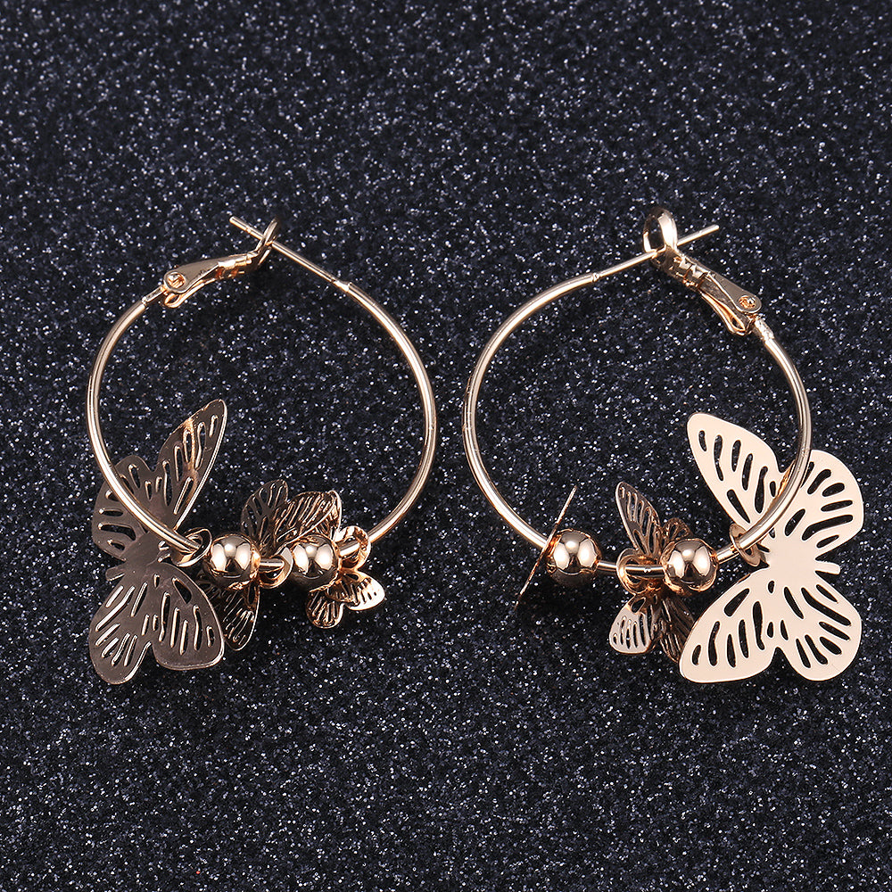 Butterfly Shape Earrings 585 Rose Gold Hoop Earrings