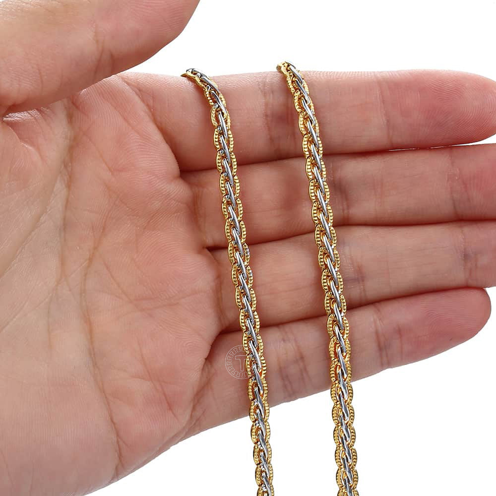 4mm Gold Silver Hammered Braided Wheat Chain Necklace