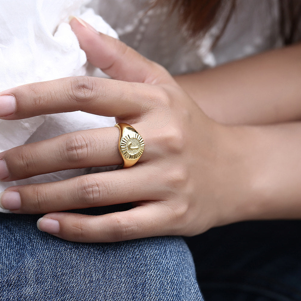 Gold Signet Initial Open Ring
