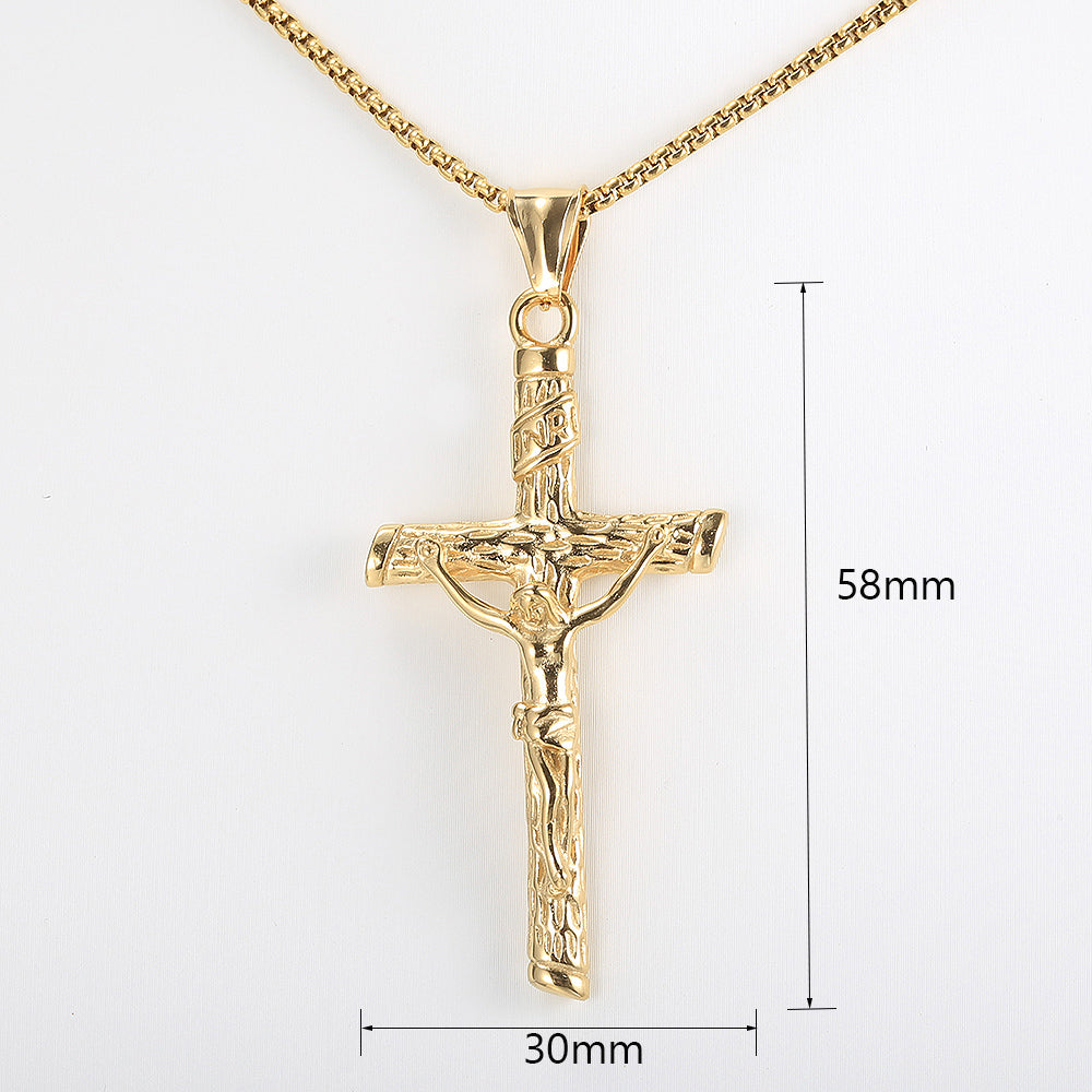 Gold Crucifix Jesus Pendant Necklace Box Chain 18-24inch
