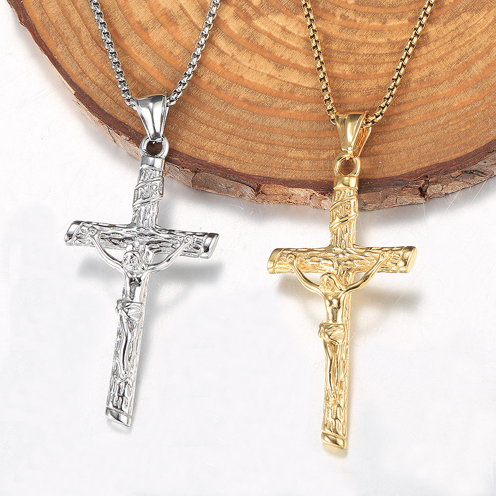 Gold Crucifix Jesus Pendant Necklace Box Chain 18-24inch