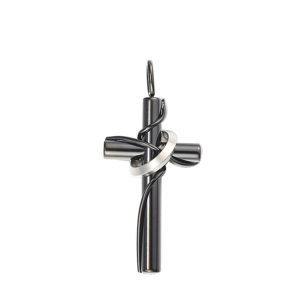 3mm Cross Pendant Necklace Silver Black Cuban Chain