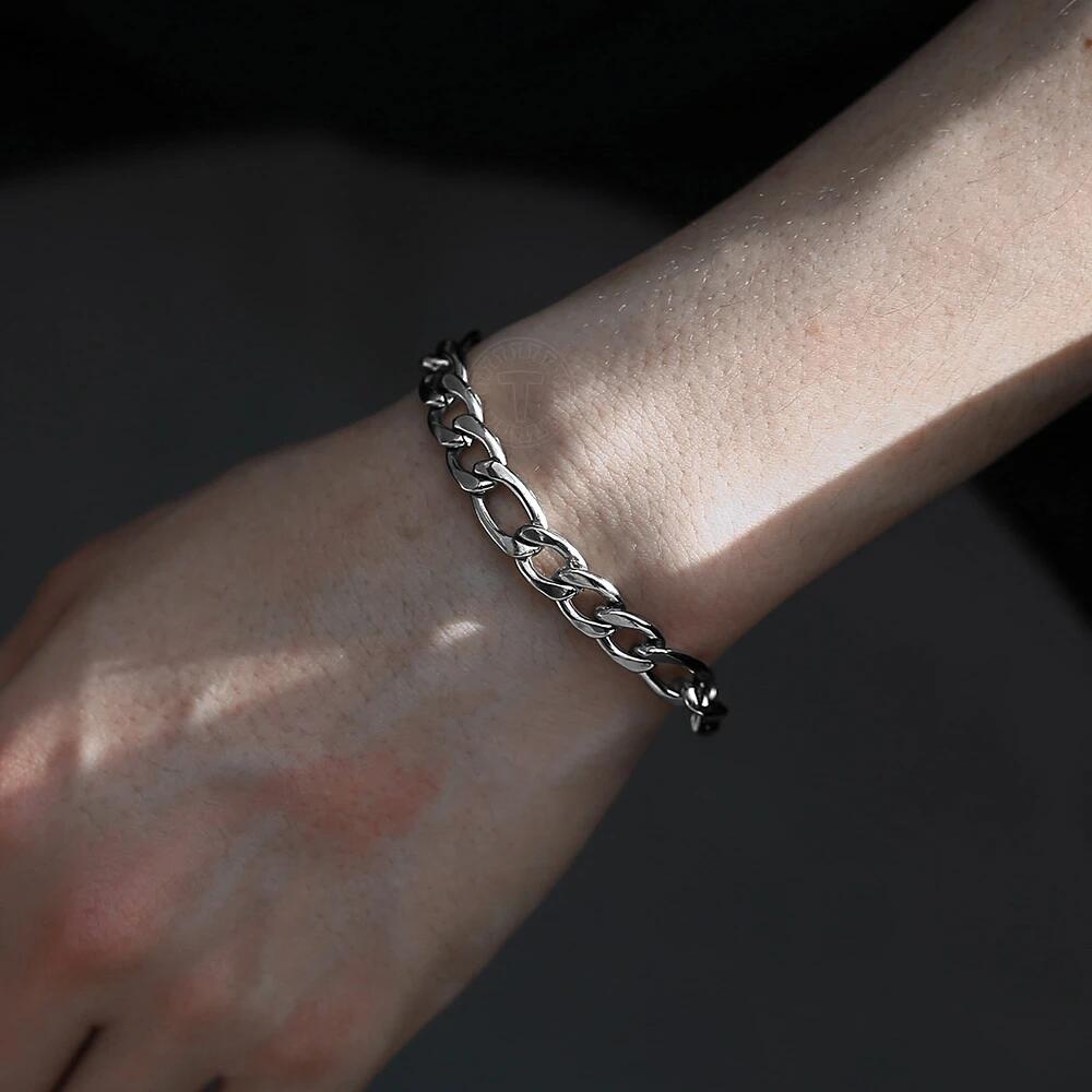 3/5/7/9mm Gold Silver Figaro Chain Bracelet 7-10inch