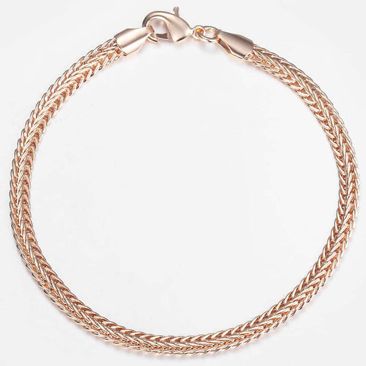 4mm Rose Gold Braided Foxtail Chain Bracelet 20cm