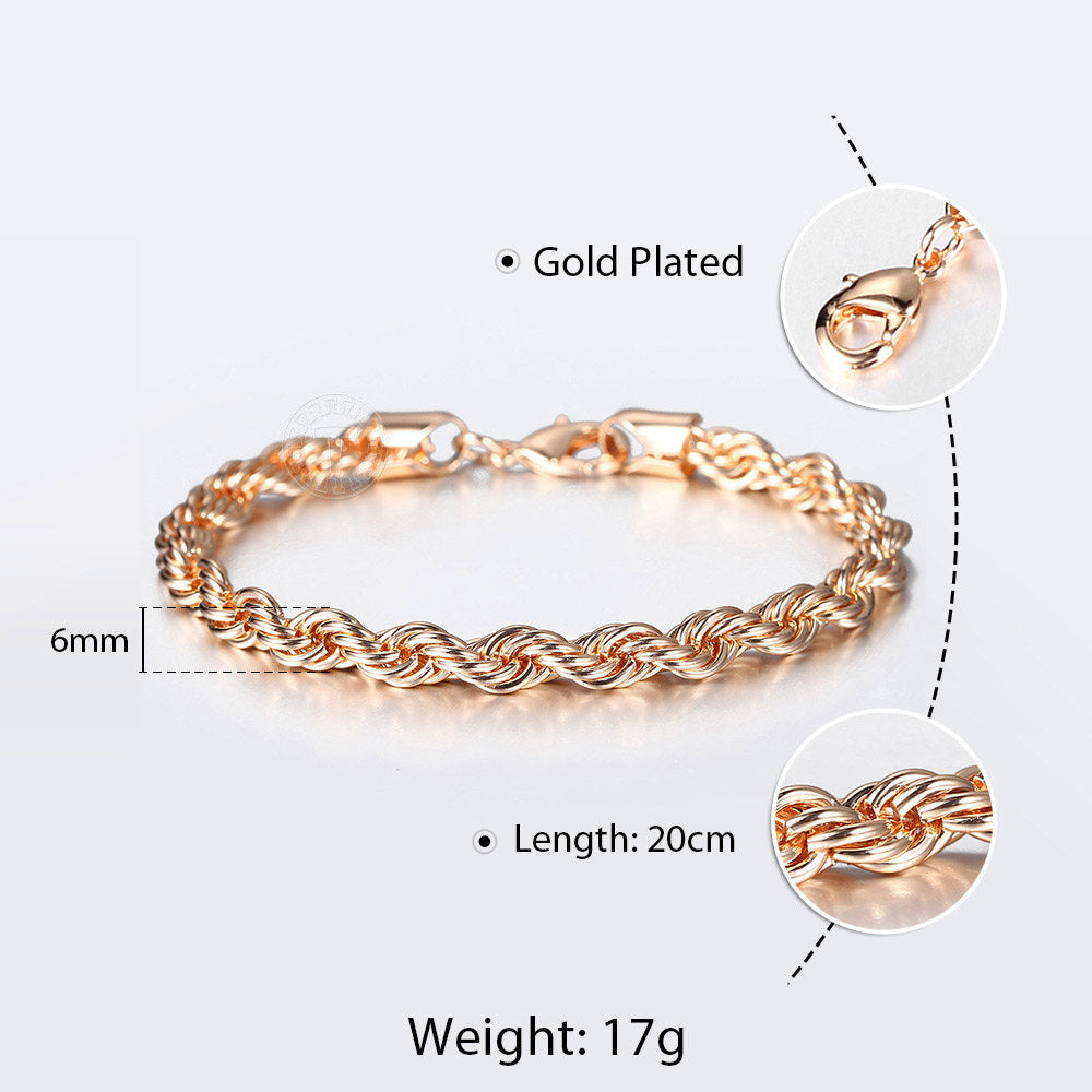 6mm 585 Rose Gold Rope Chain Bracelet