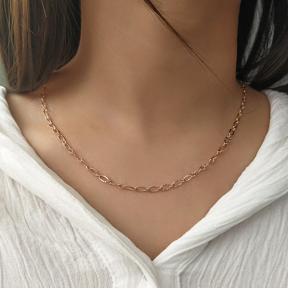 4mm 585 Rose Gold Curved Rolo Link Chain Necklace 20/24inch