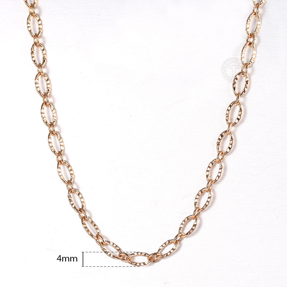 4mm 585 Rose Gold Curved Rolo Link Chain Necklace 20/24inch