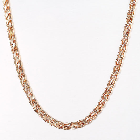 4mm 585 Rose Gold Hammered Braided Wheat Chain Necklace 24inch