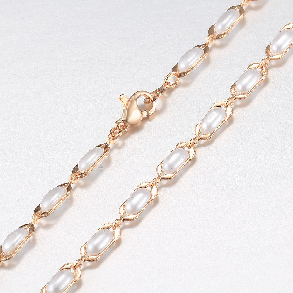 4mm White Pearl Necklace Rose Gold Color