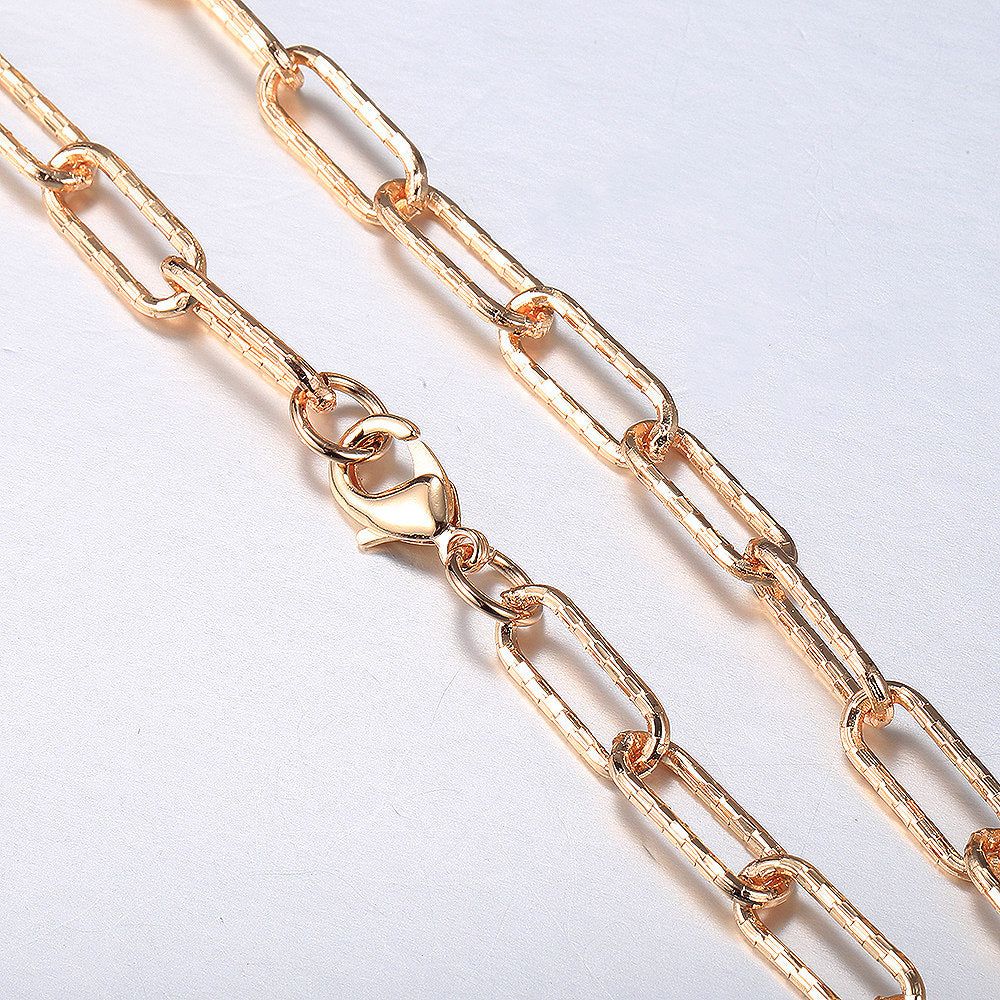 7mm Paperclip Cable Chain Necklace Rose Gold Color 20/24inch