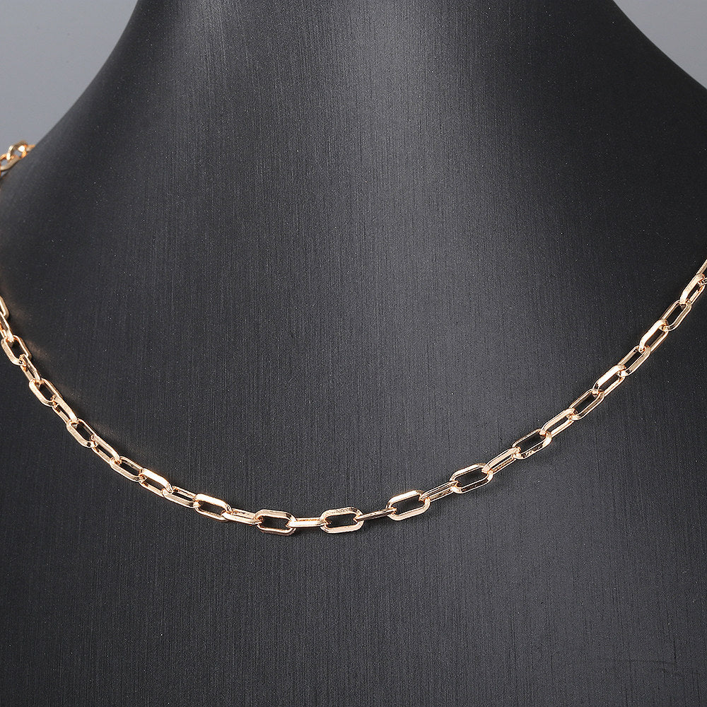 4mm Paperclip Cable Chain Necklace Rose Gold Color