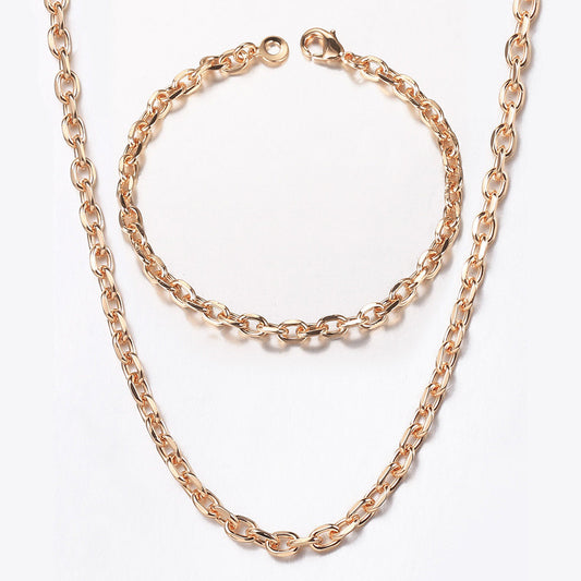 5mm Rose Gold Cable Chain Bracelet Necklace Set