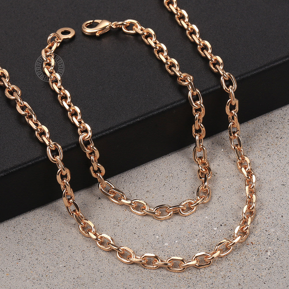5mm Rose Gold Cable Chain Bracelet Necklace Set