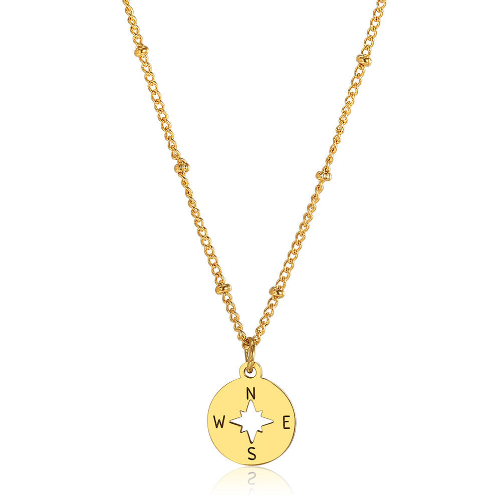 Gold Compass Pendant Necklace Satellite Chain 16+2inch