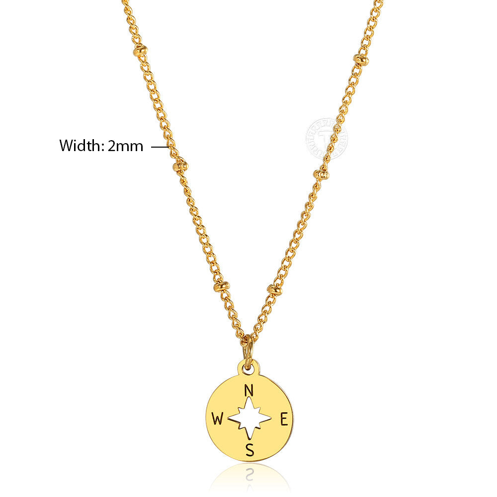 Gold Compass Pendant Necklace Satellite Chain 16+2inch