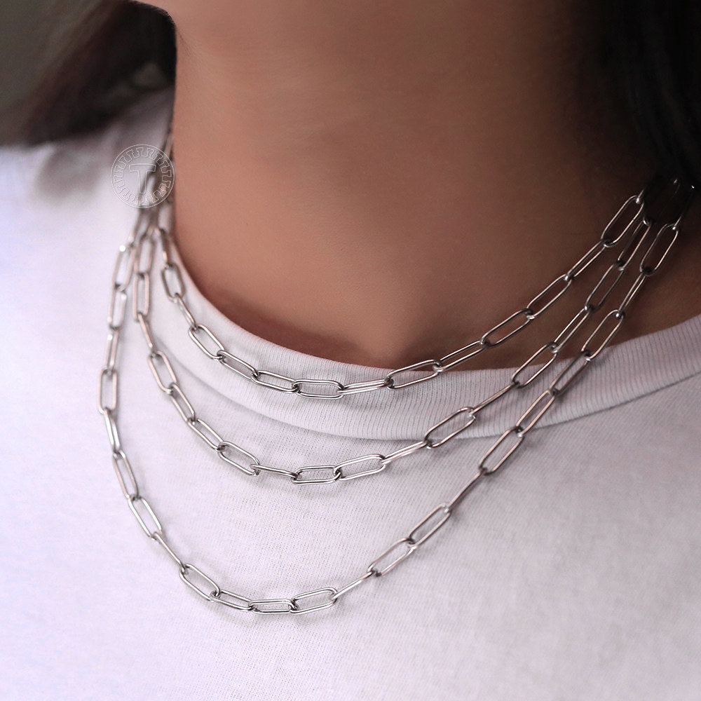 Stainless Steel Paperclip Chain Necklace Cable Link Choker 16-20inch