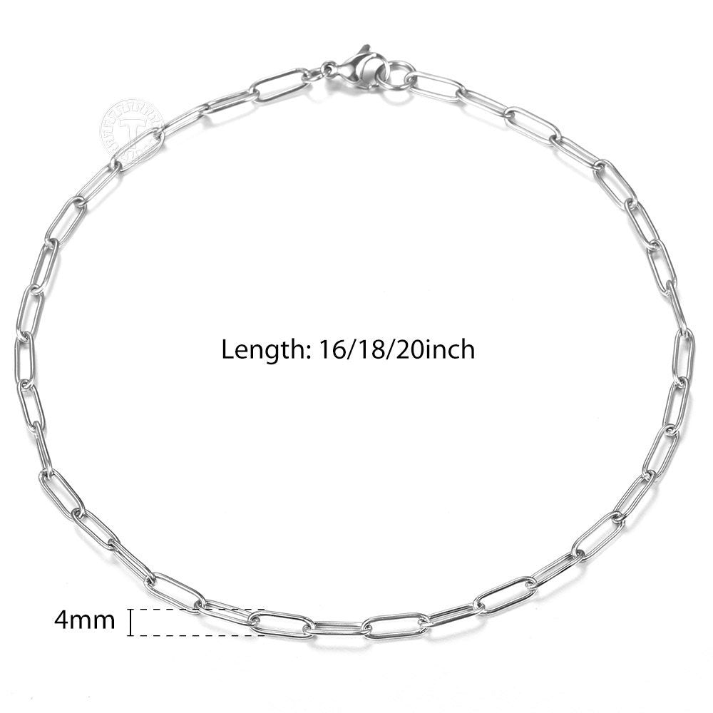 Stainless Steel Paperclip Chain Necklace Cable Link Choker 16-20inch