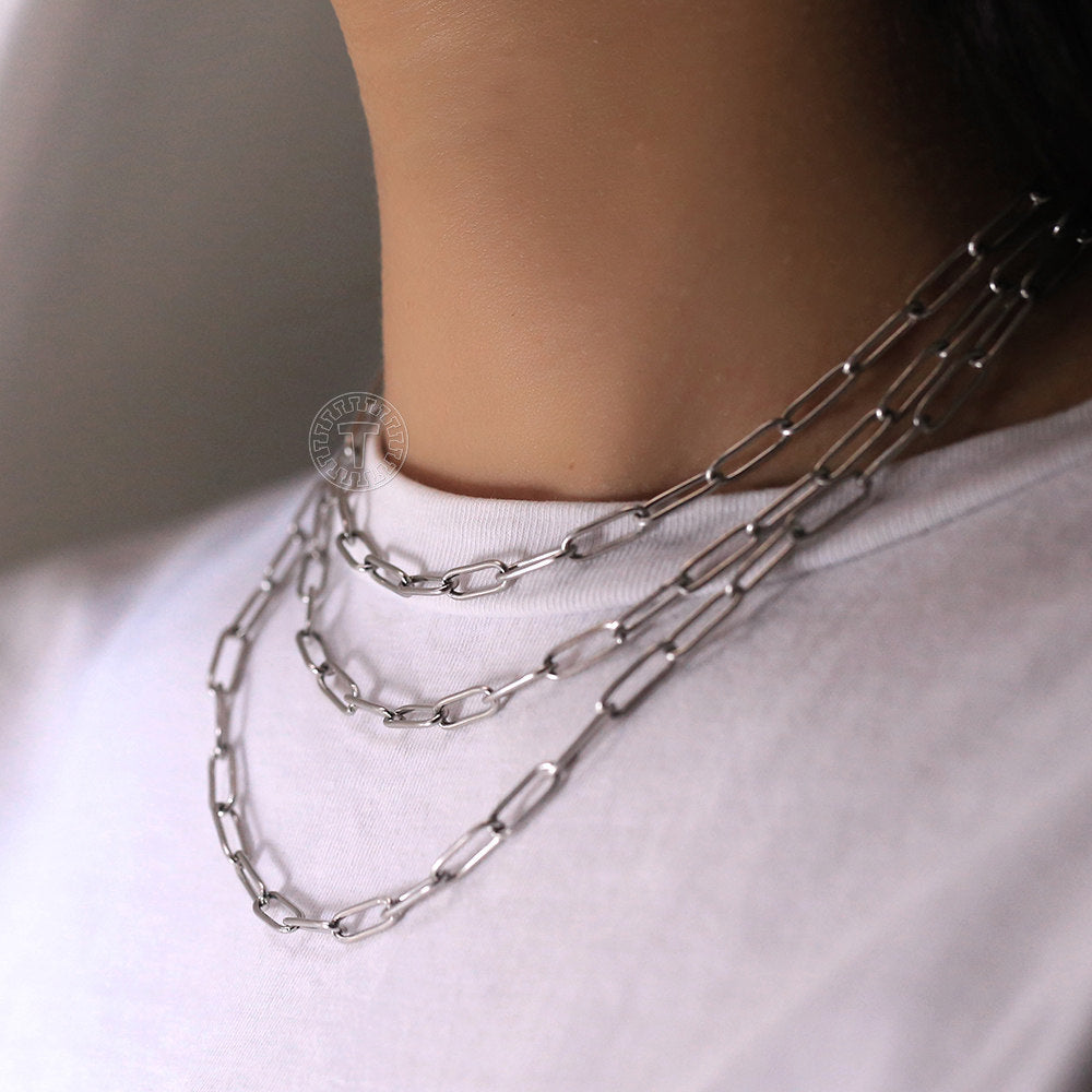 Stainless Steel Paperclip Chain Necklace Cable Link Choker 16-20inch