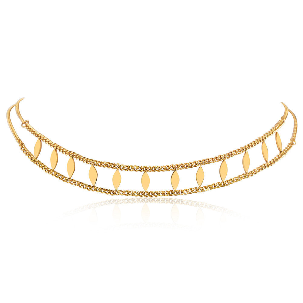 Gold Rhombus Choker Necklace Cuban Chain Choker 16+2inch