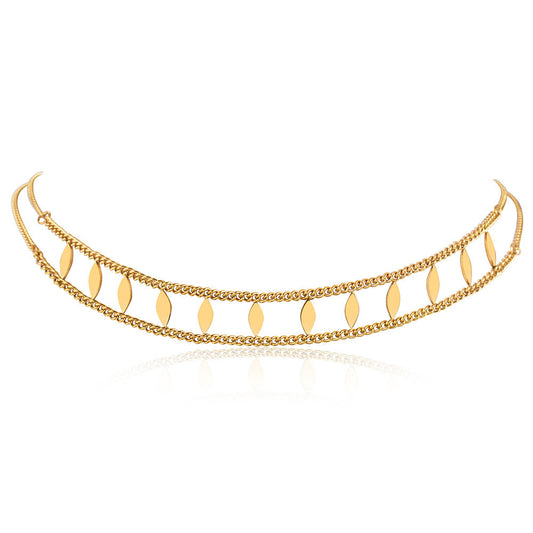 Gold Rhombus Choker Necklace Cuban Chain Choker 16+2inch