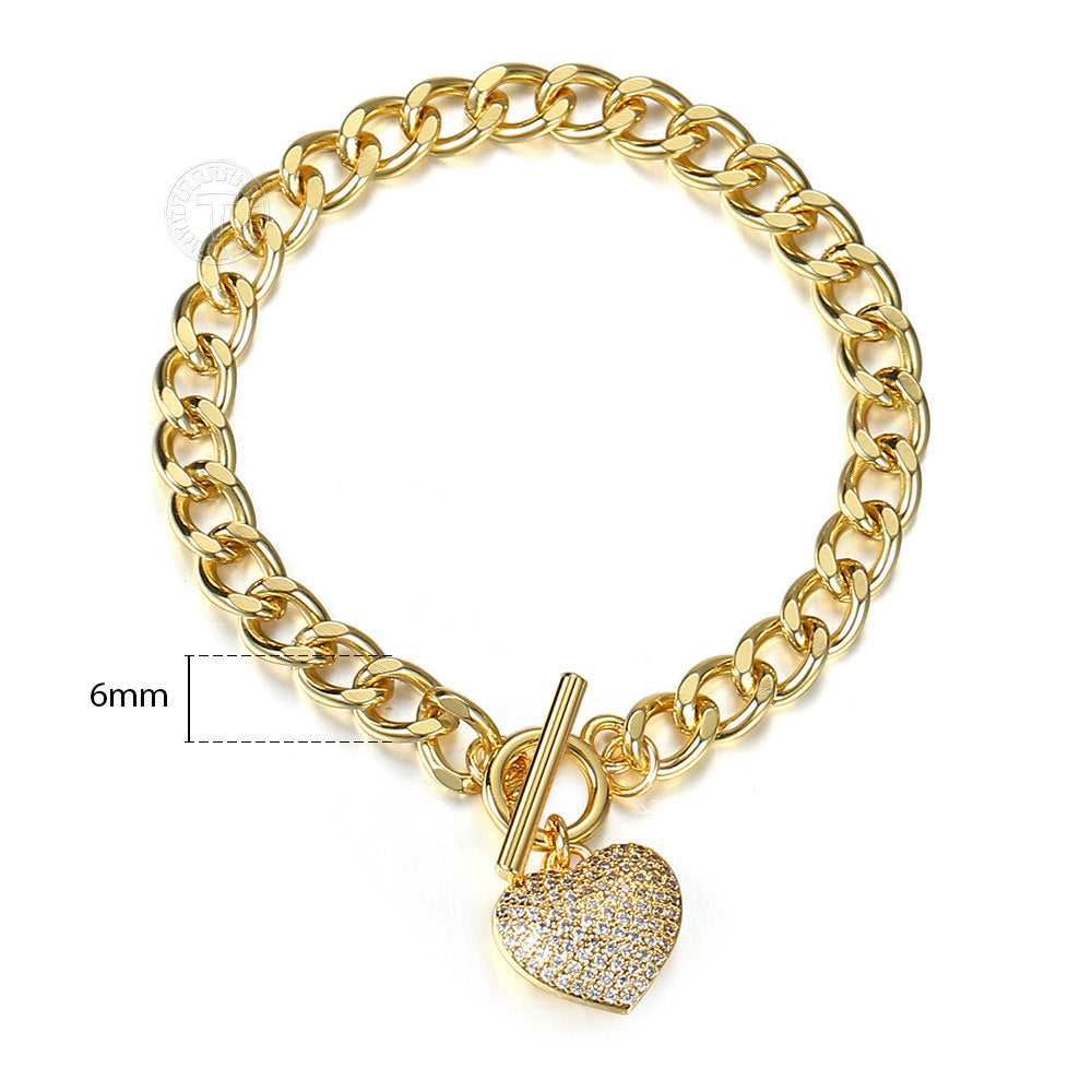 Medium Link 14k Gold Plated Adjustable Hanging Heart Charm Bracelet -  charmulet-2020