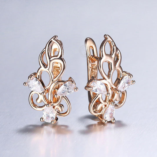 585 Rose Gold CZ Flower Drop Earrings