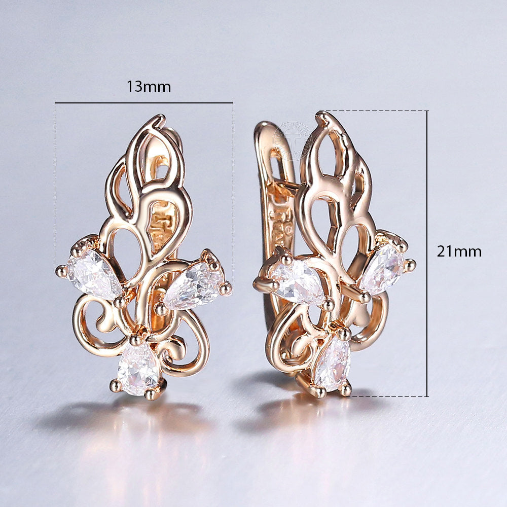 585 Rose Gold CZ Flower Drop Earrings