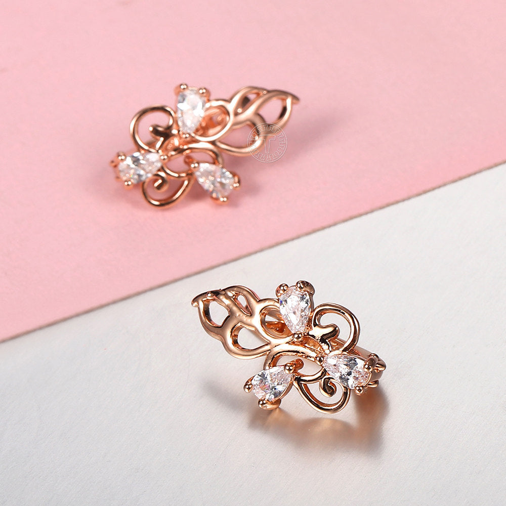 585 Rose Gold CZ Flower Drop Earrings