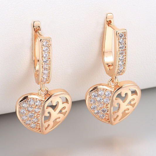Cut Out Heart Love Earrings 585 Rose Gold Dangle Earrings