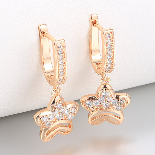 Cut Out Star Earrings 585 Rose Gold CZ Drop Earrings