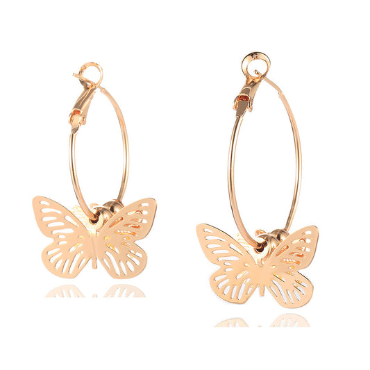 Butterfly Shape Earrings 585 Rose Gold Hoop Earrings