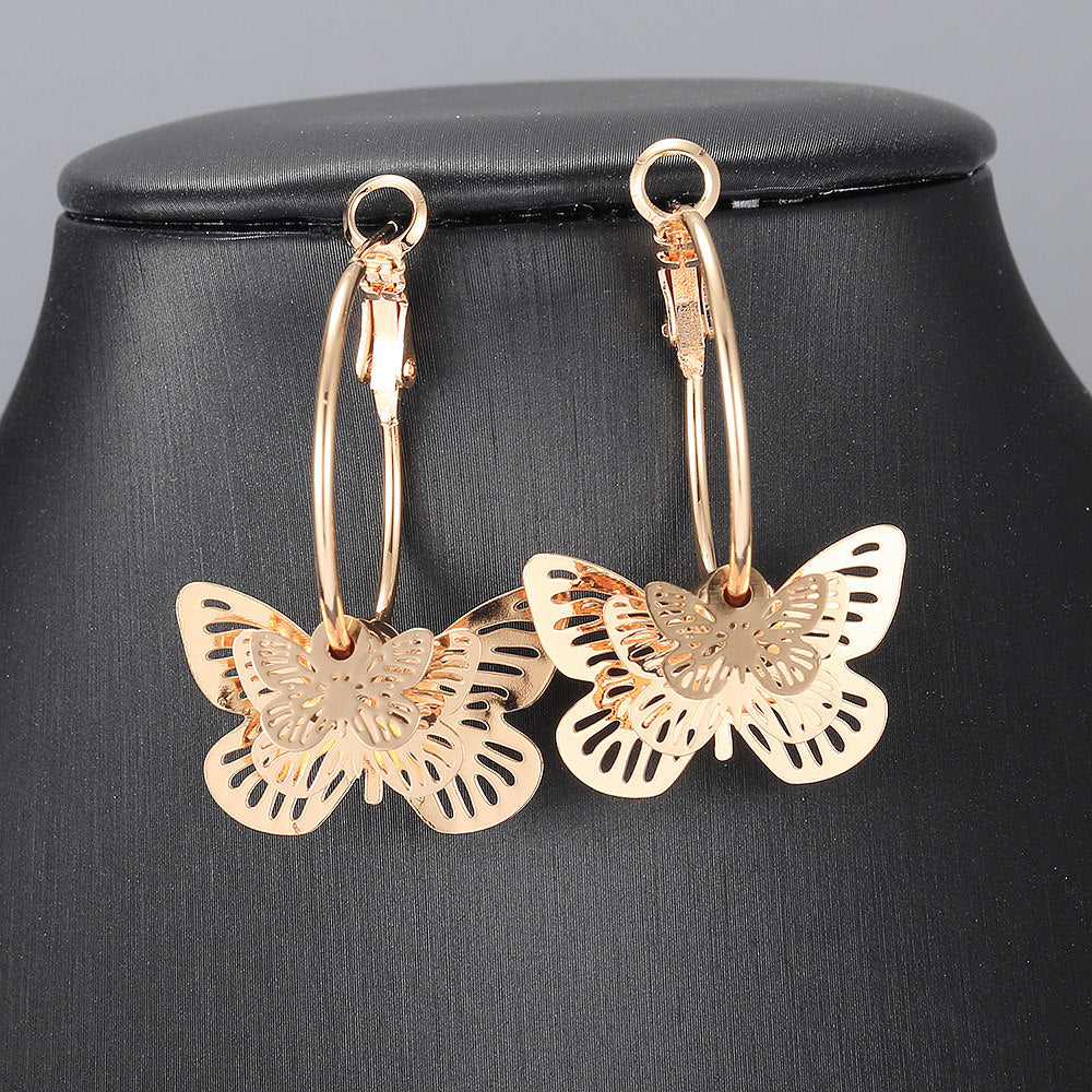 Butterfly Shape Earrings 585 Rose Gold Hoop Earrings