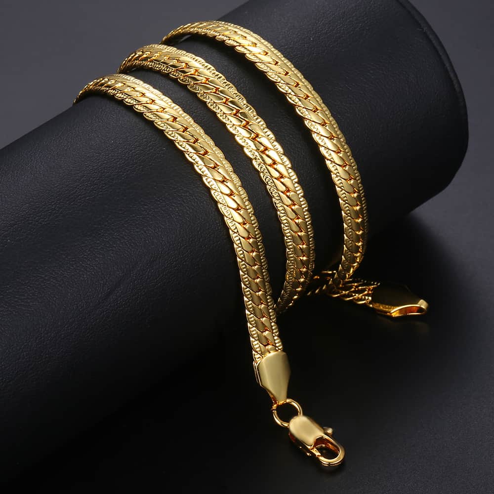 6mm Gold Hammered Flat Cuban Chain Necklace 20/24inch