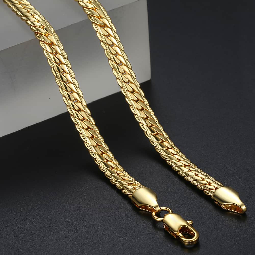 6mm Gold Hammered Flat Cuban Chain Necklace 20/24inch