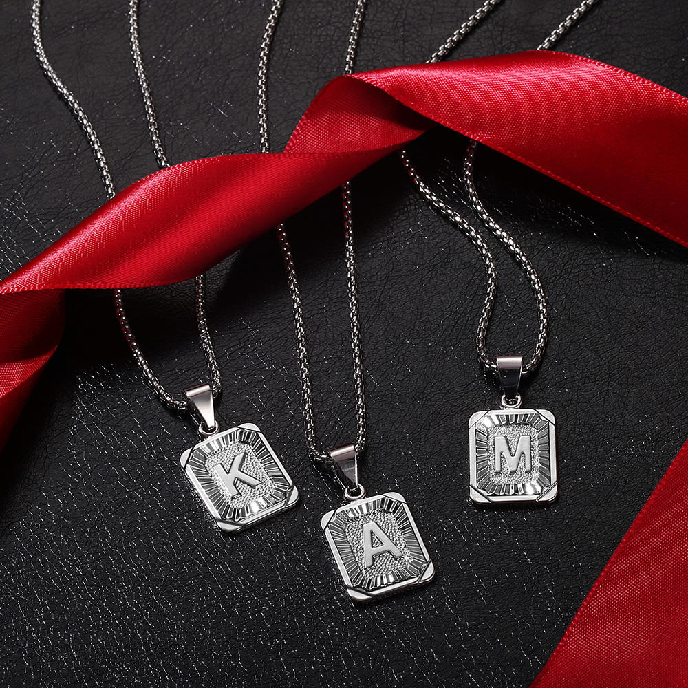 White Gold Initial Card Pendant Necklace 22inch