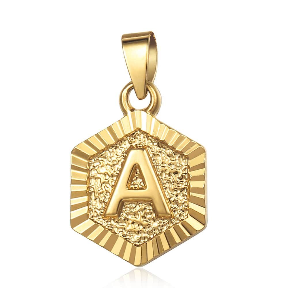Gold Hexagon Initial Pendant Necklace 18inch