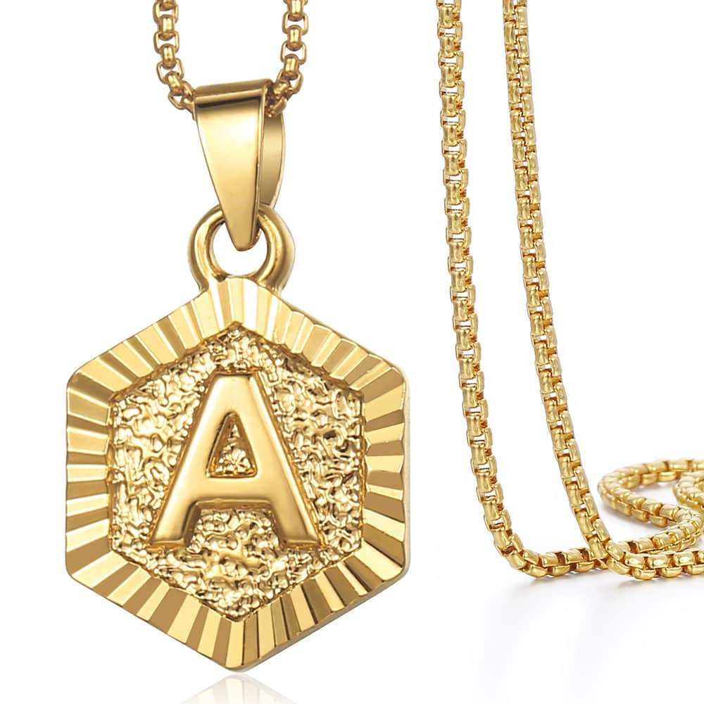 Gold Hexagon Initial Pendant Necklace 18inch
