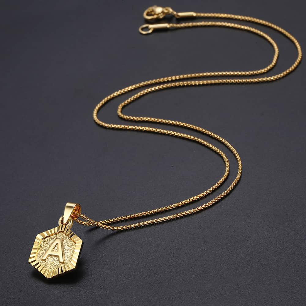 Gold Hexagon Initial Pendant Necklace 18inch