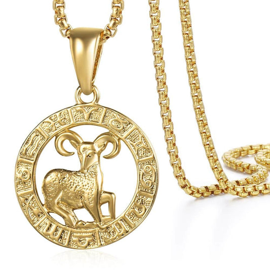 Gold Plated Zodiac Pendant Necklace Box Chain 22inch