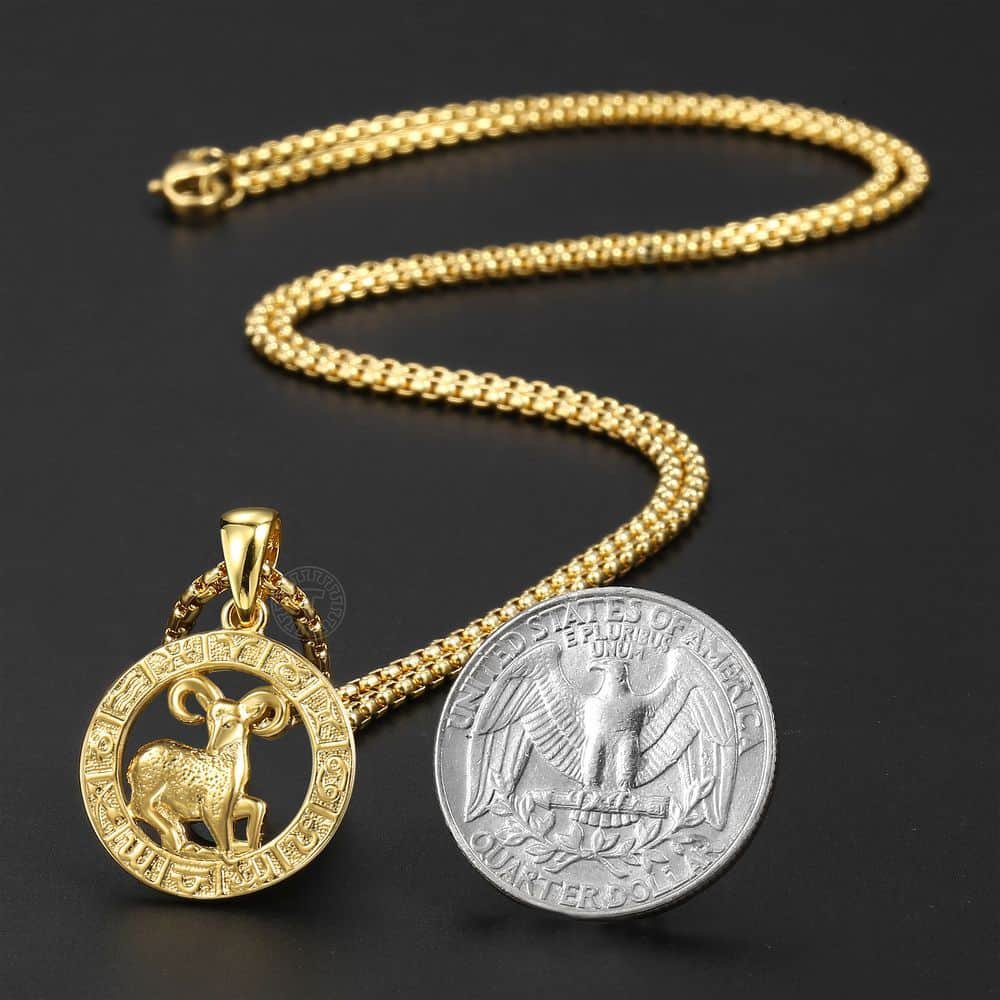Gold Plated Zodiac Pendant Necklace Box Chain 22inch