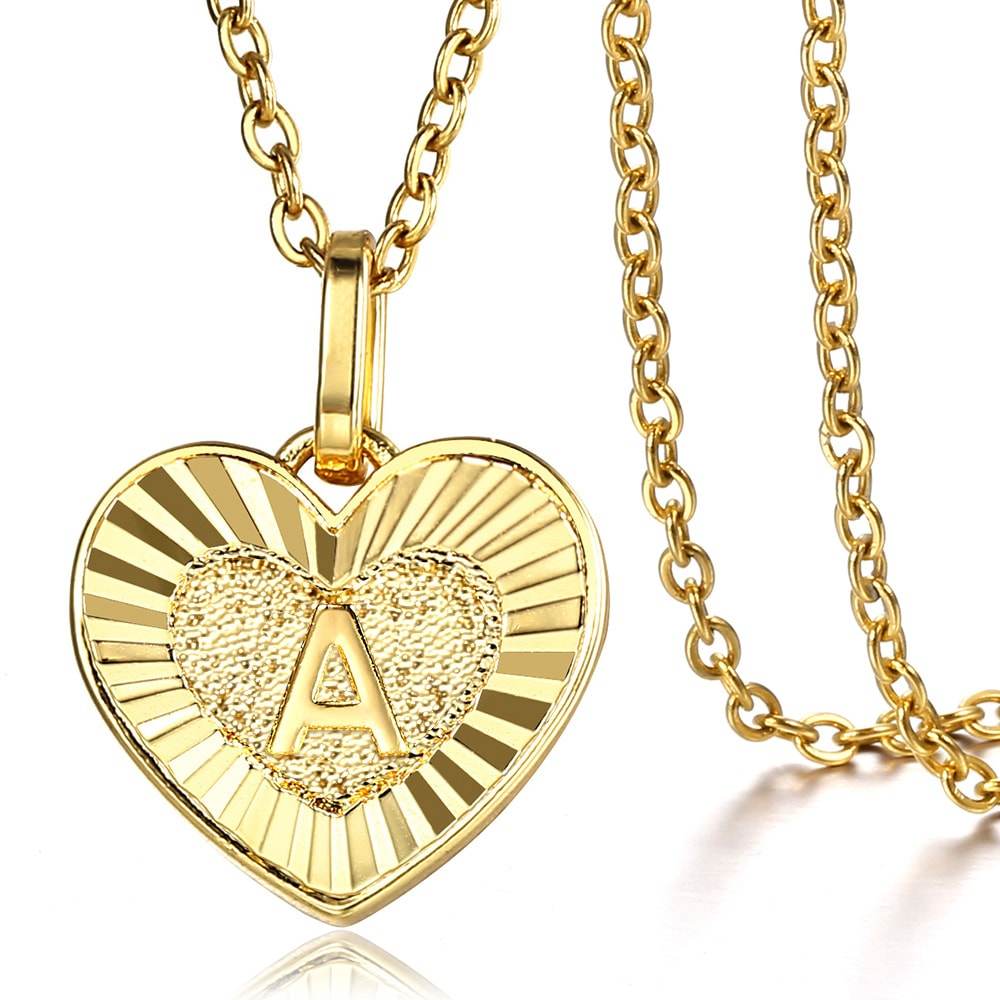 Gold Initial Heart Pendant Necklace 18inch+2inch