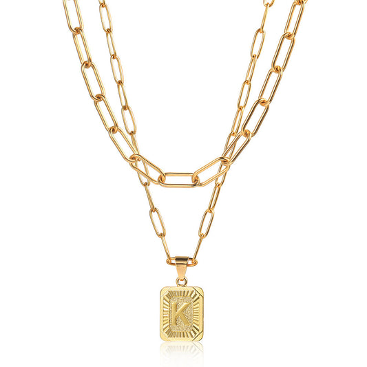 Gold Initial Pendant Necklace Set Monogram Pendant Paperclip Cable Chain Set