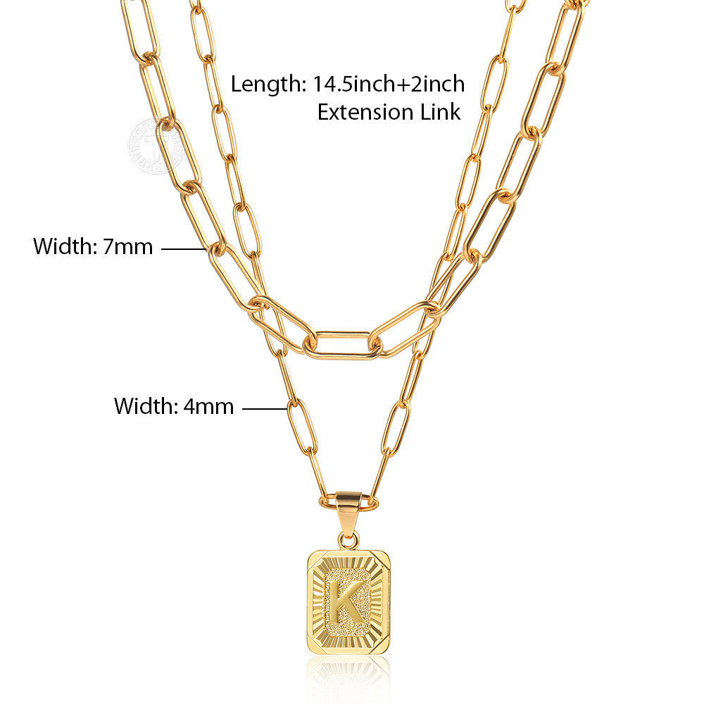 Gold Initial Pendant Necklace Set Monogram Pendant Paperclip Cable Chain Set