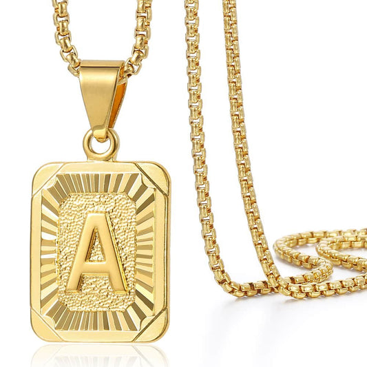 Gold Initial Card letter Pendant Necklace Box Chain 22inch